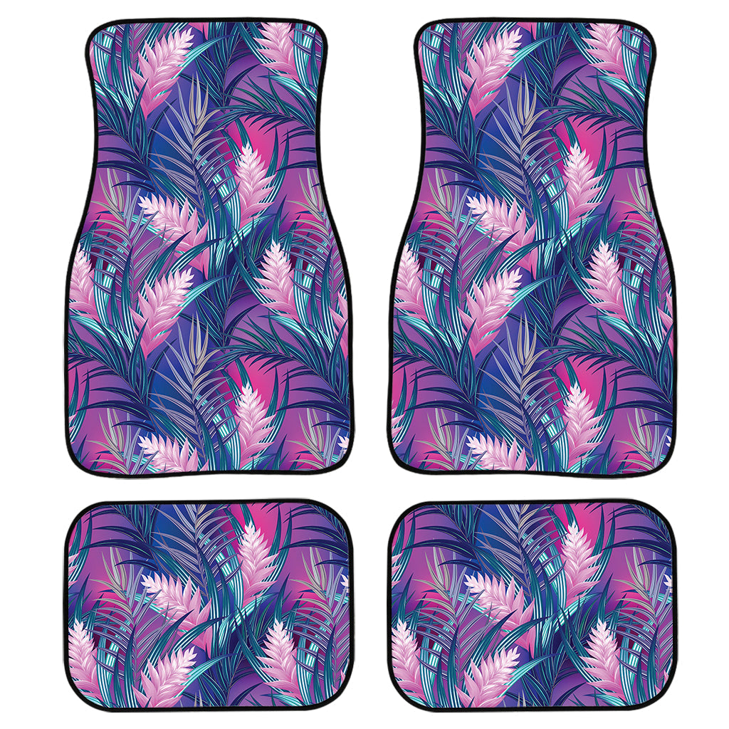 Teal And Pink Tropical Floral Print Front And Back Car Floor Mats, Front Car Mat