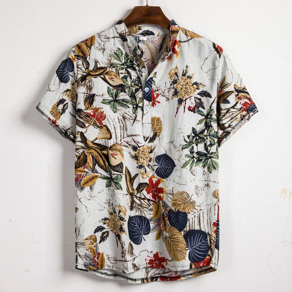 Casual Cotton Linen Printing Hawaii Short Sleeve Shirts Ha40041