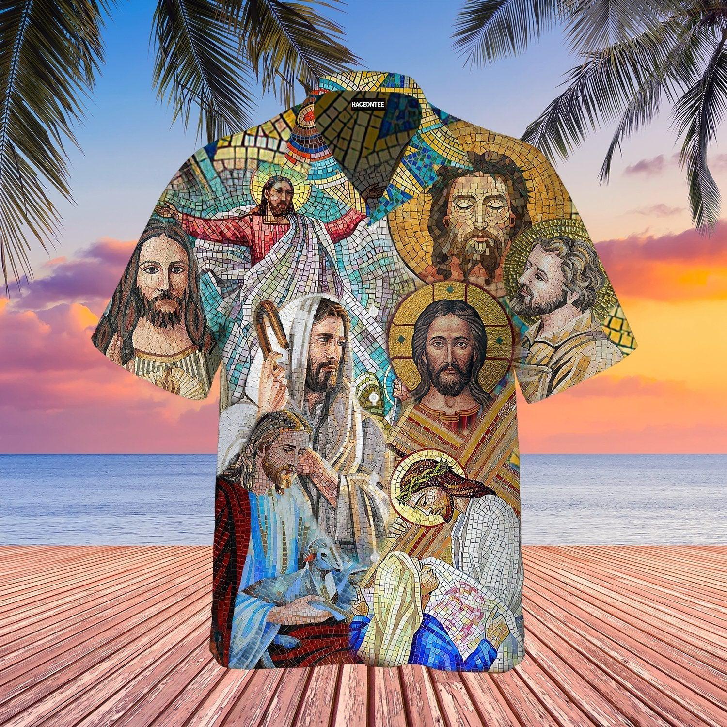 Portrait Of Jesus Stained Glass Hawaii Shirt For Men Women Ha98938