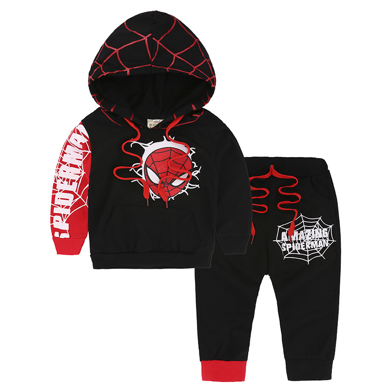 Boys’ Clothing Autumn Long Sleeve Spiderman Sweater Hooded Shirt Clothing Infant Toddler Coat+Pant 2pcs Piece Set for Children alx