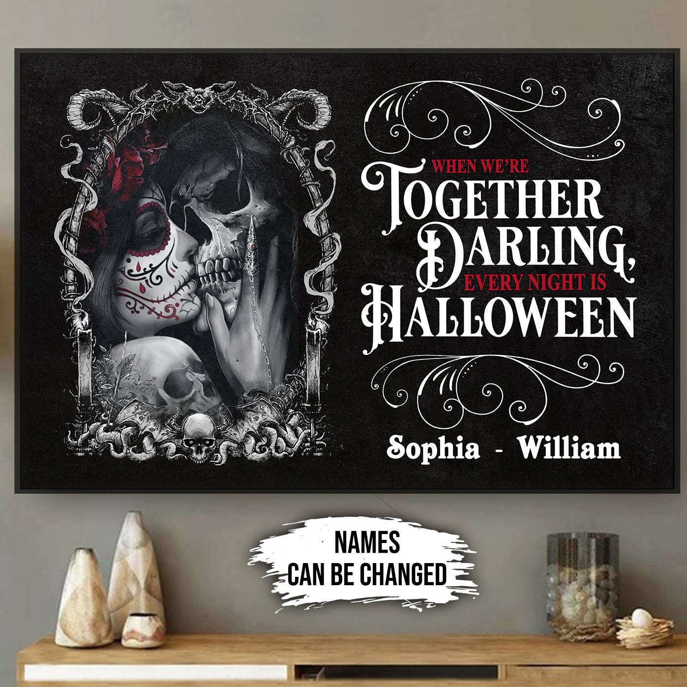 Sugar Skull Every Night Is Halloween Horizontal Poster, Gift For Couple