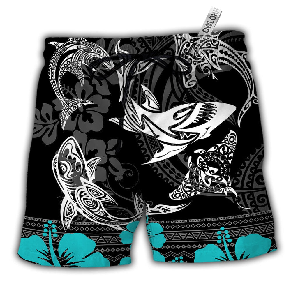 Blue Ocean Love Life Shark Pattern Hawaiian Shorts