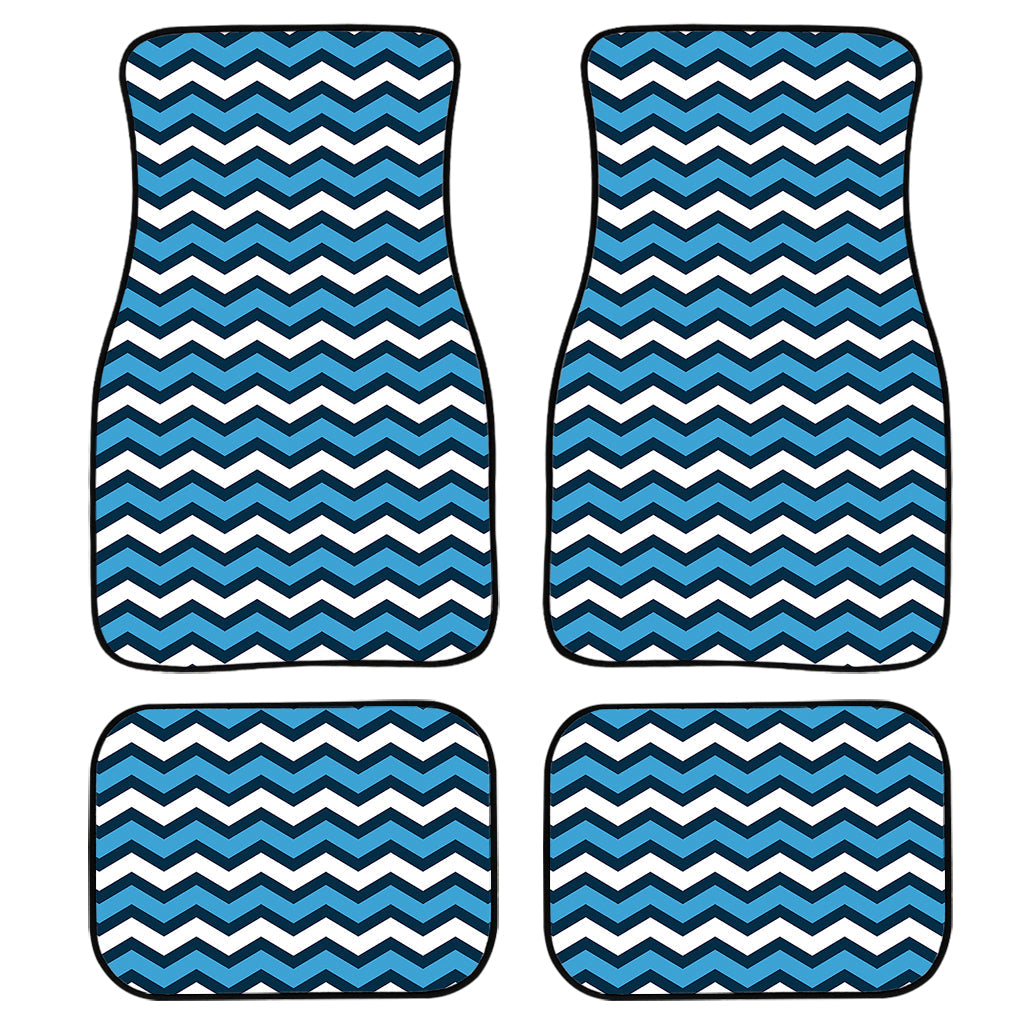 Blue And White Zigzag Pattern Print Front And Back Car Floor Mats, Front Car Mat