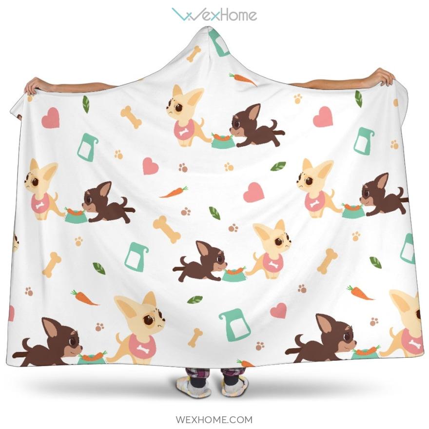 Cute Chihuahua Puppie Pattern Hooded Blanket