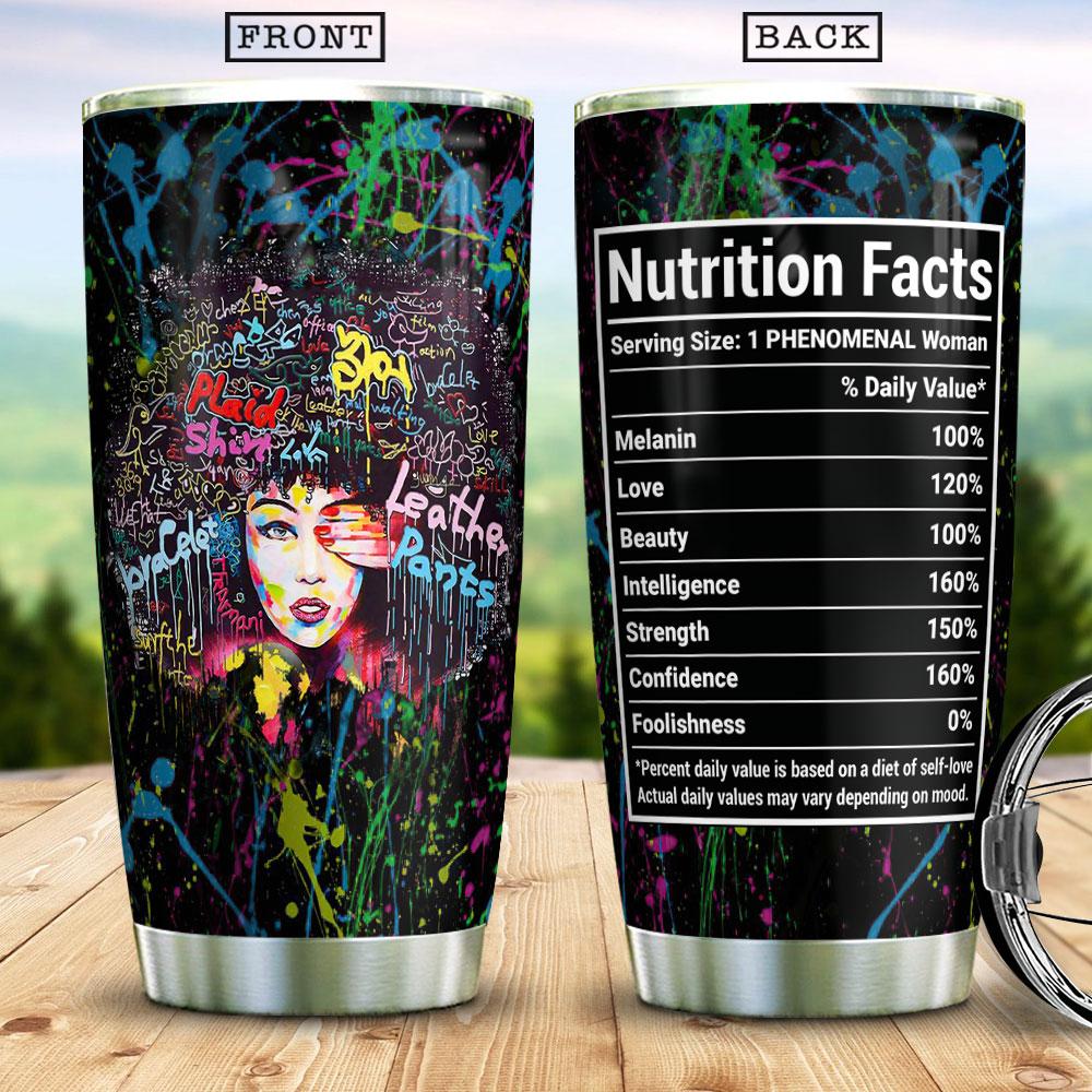 Personalized Melanin Women Tumbler Ideas Black Woman Nutrition Facts Custom Name Tumbler Double Wall Cup Stainless Steel Melanin Women Gift Ideas 20 Oz