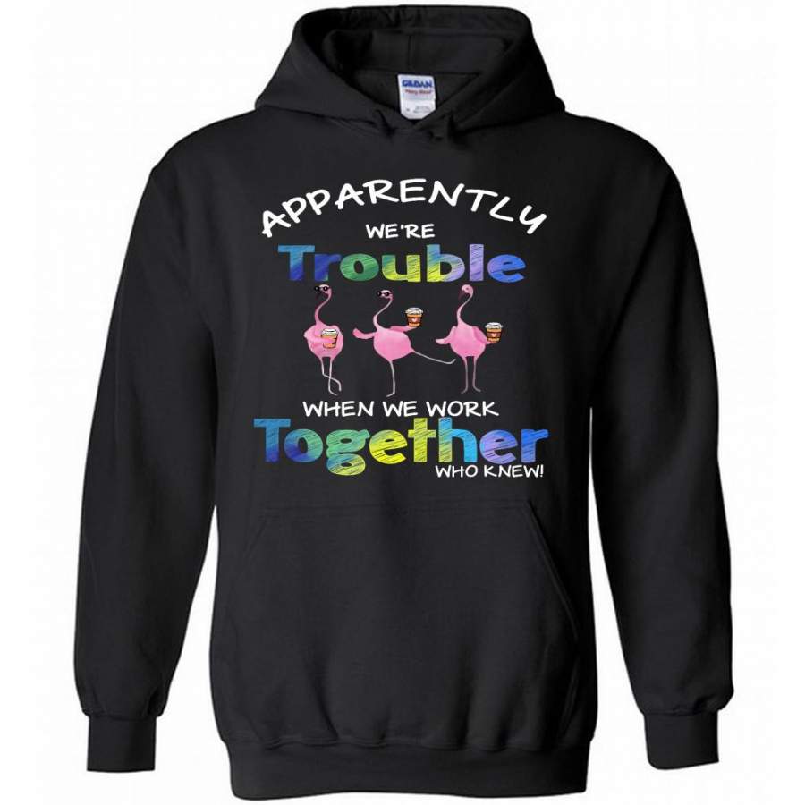 Flamingo Apparently We’re Trouble When We’re Together Who Knew, Coffee Lover Hoodie T-Shirt