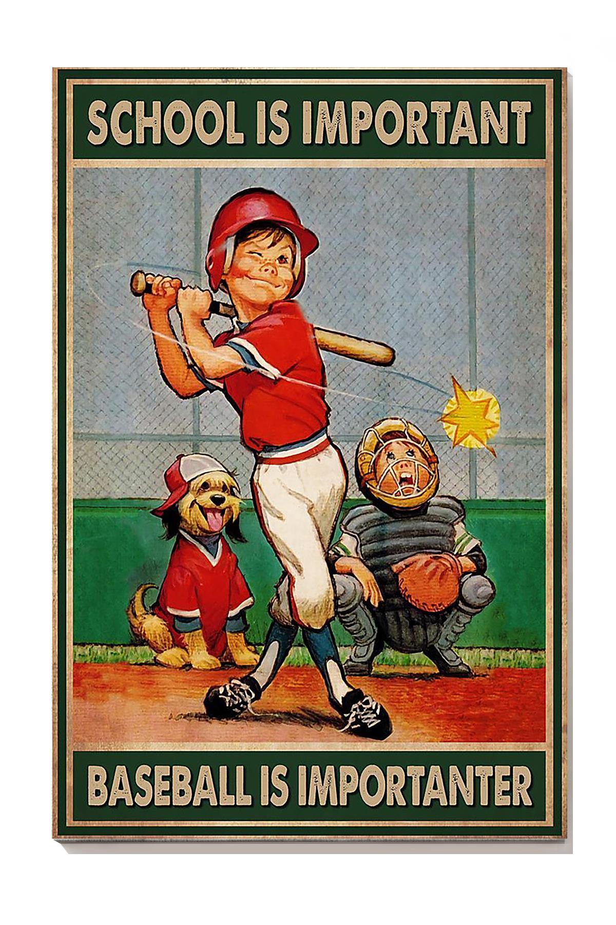 Boy And Dog School Is Important Baseball Is Important Dog Wall Art For Home Decor Baseball Player Gift Wrapped Canvas