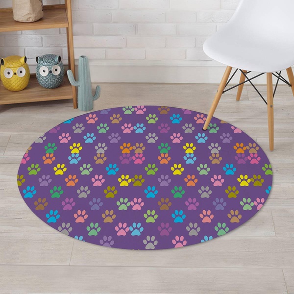 Colorful Paw Round Rug