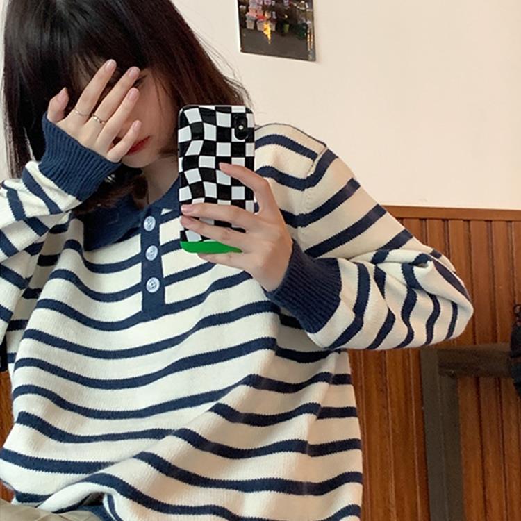 Striped Pullovers Women All-match Elasticity Tender Sweater Trendy New Knitted Clothes Vintage Korean Style Blue Harajuku Preppy alx