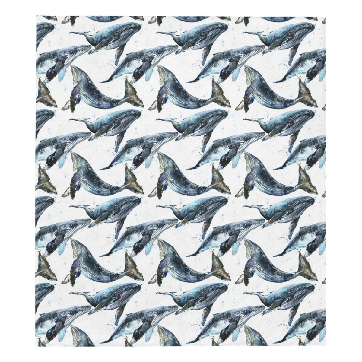 Blue Whale Pattern Print Design 03 Premium Quilt