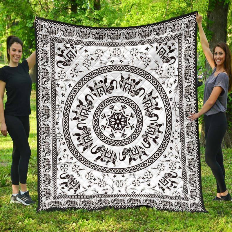 Black And White Elephant Mandala Premium Quilt