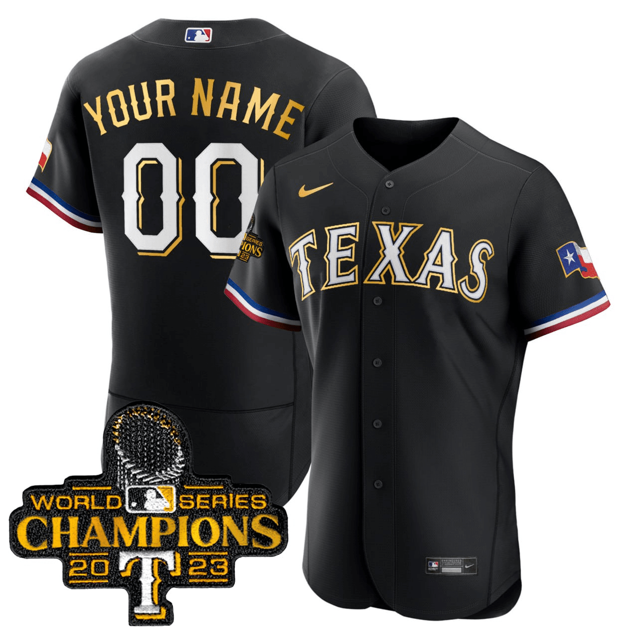 Texas Rangers 2023 World Series Champions Flex Base Gold Trim Custom