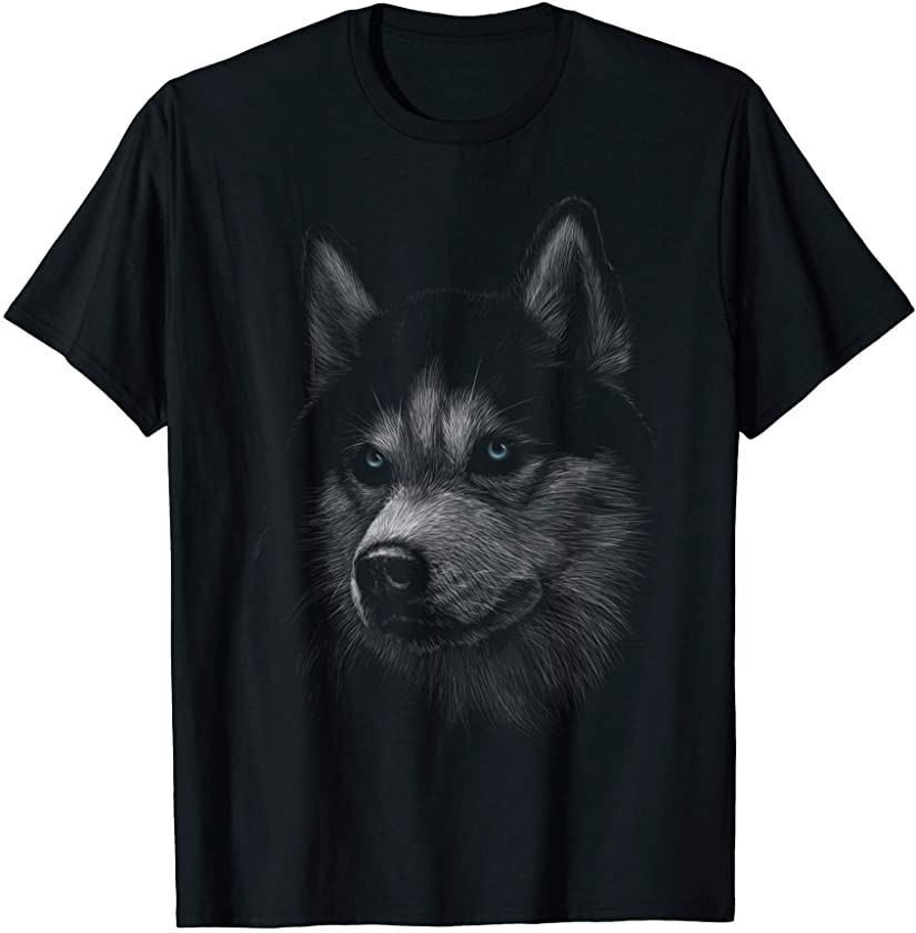 cute Siberian husky dog head art gift for lovers dogs puppy T-Shirt