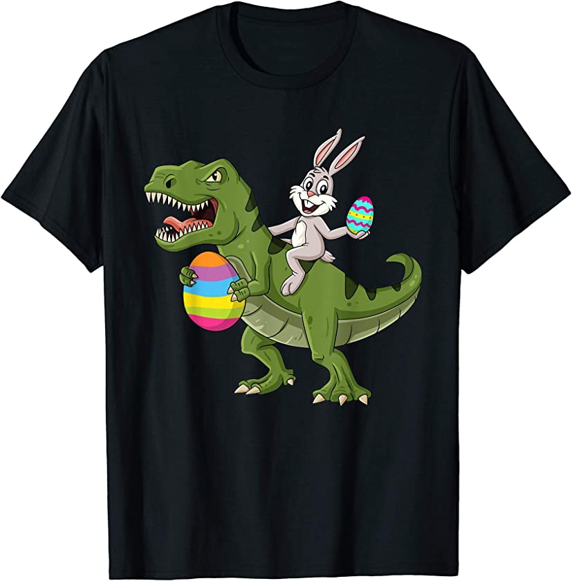 Rabbit Riding T Rex Easter Egg Boys Girls Kids T-Shirt