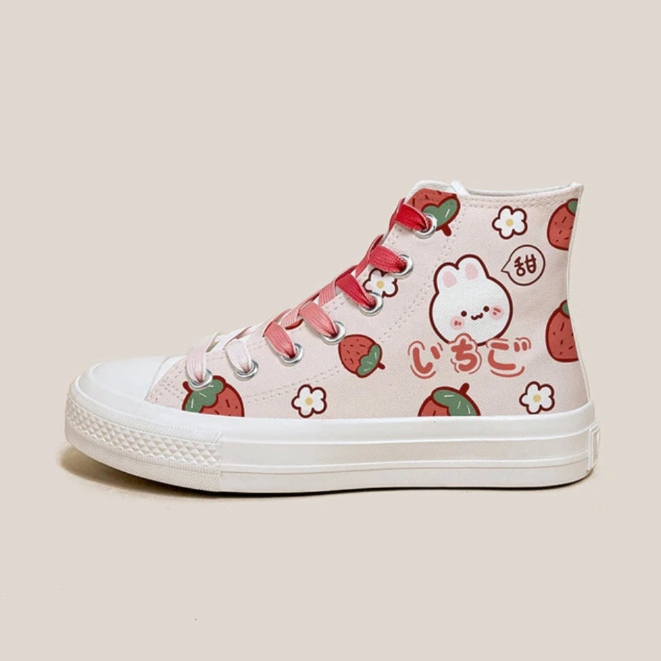 Pink Sneakers Strawberry Print Bunny Kawaii