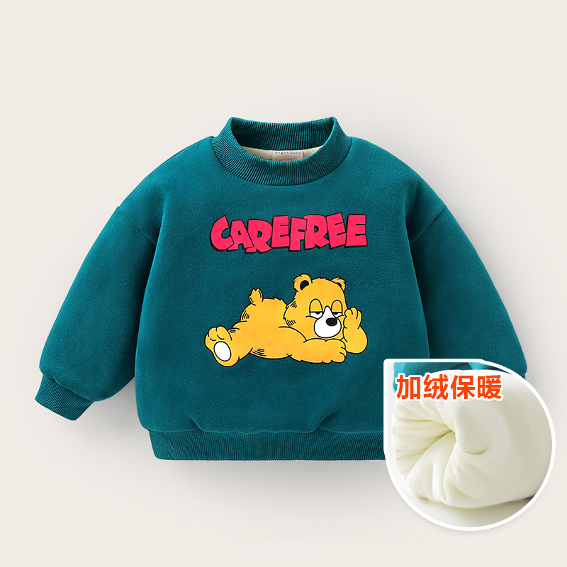 Cute Lively Children Babies Winter Thick Hoodies Kid Plush Bear Printed Top Clothings Toddler Infant Cotton Sweatshirt 2-7t 2022 alx