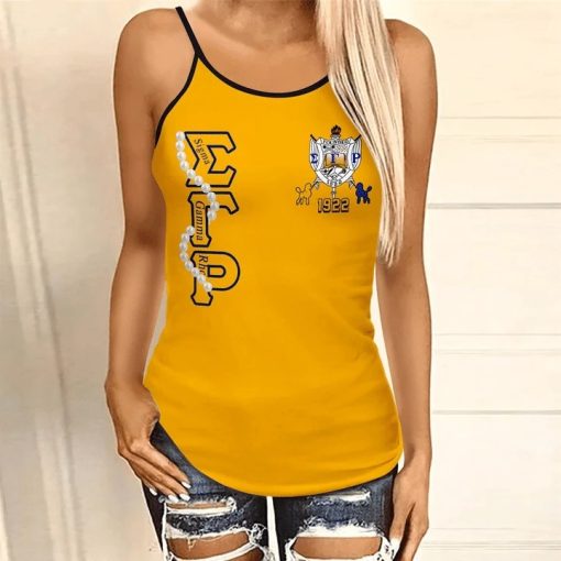 Sigma Gamma Rho Pearl Yellow Criss-Cross Tank Top