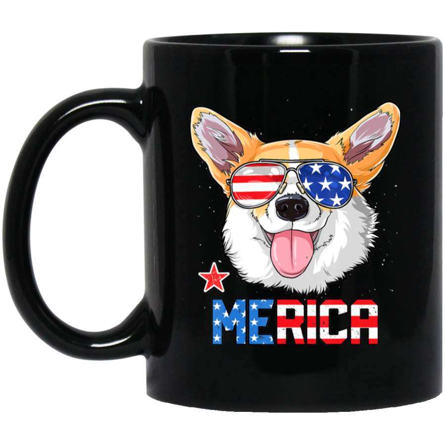 Corgi Merica 4th of July Boys Girls Dog Puppy Black Mug Pet Owner, Dog Dad Mom Lover, Best Friends Gifts Funny Sayings Slogan Cute