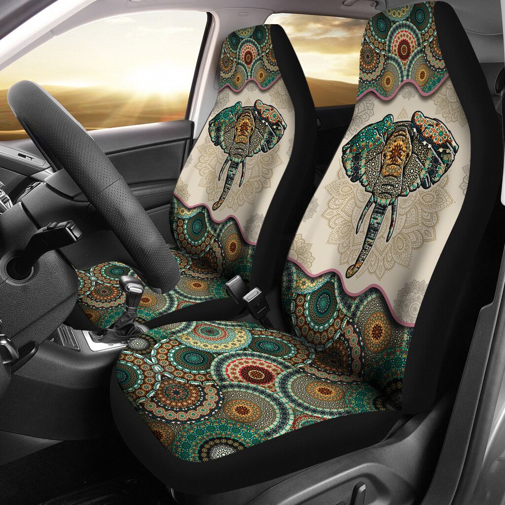 Elephant Vintage Mandala Car Seat Covers, Seat Covers Full Set, Carseat Covers, Automotive Seat Covers.