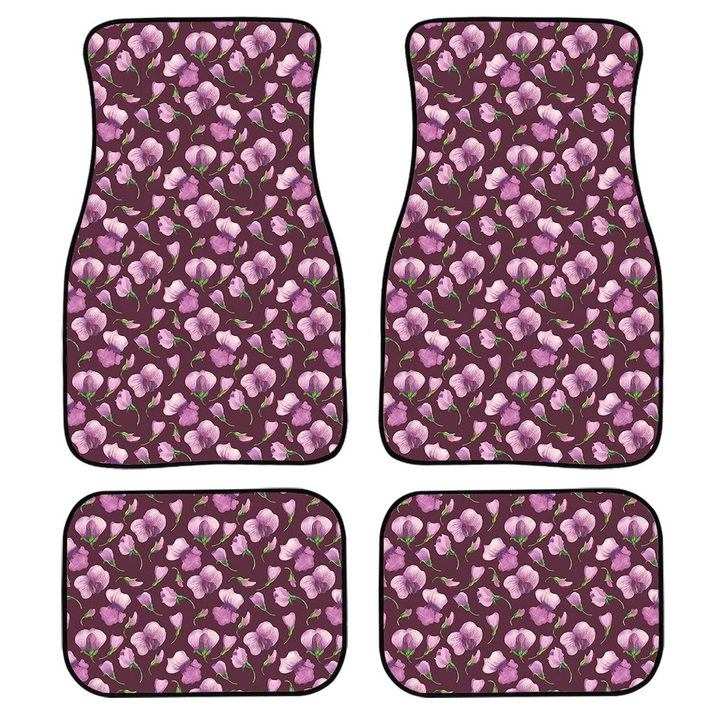 Watercolor Sweet Pea Pattern Print Front And Back Car Floor Mats, Front Car Mat