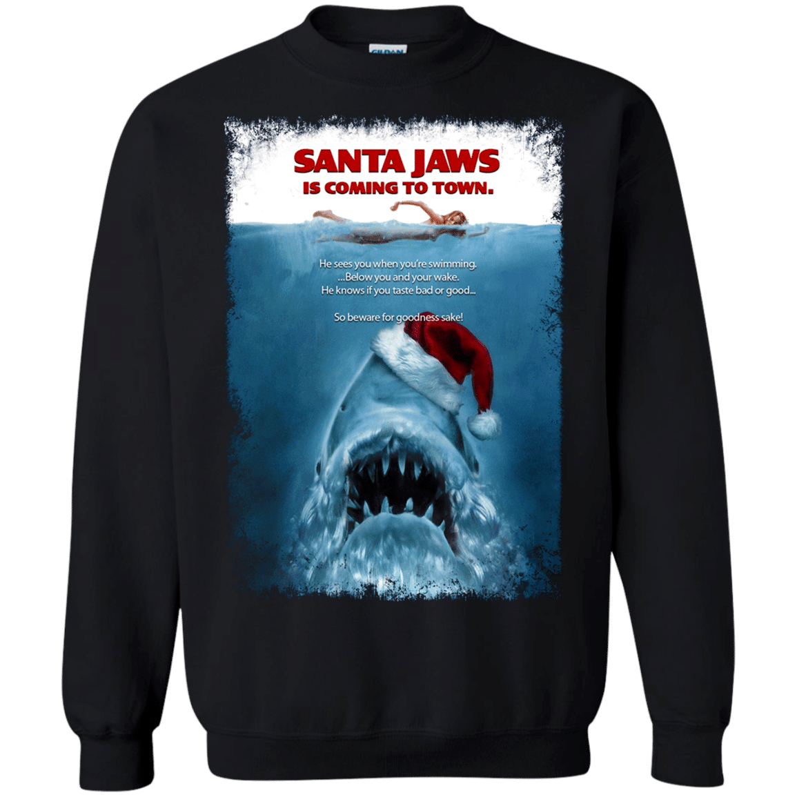 Check out this awesome Jaws Christmas Shirt, Horrible Sharks Santa Xmas Sweatshirt