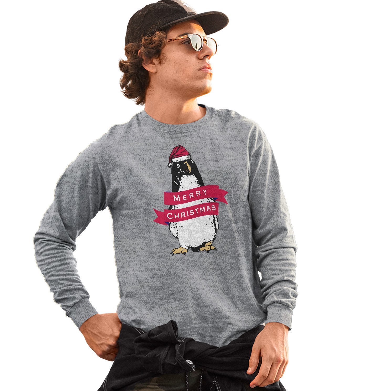 Merry Christmas Penguin – Adult Unisex Long Sleeve T-Shirt