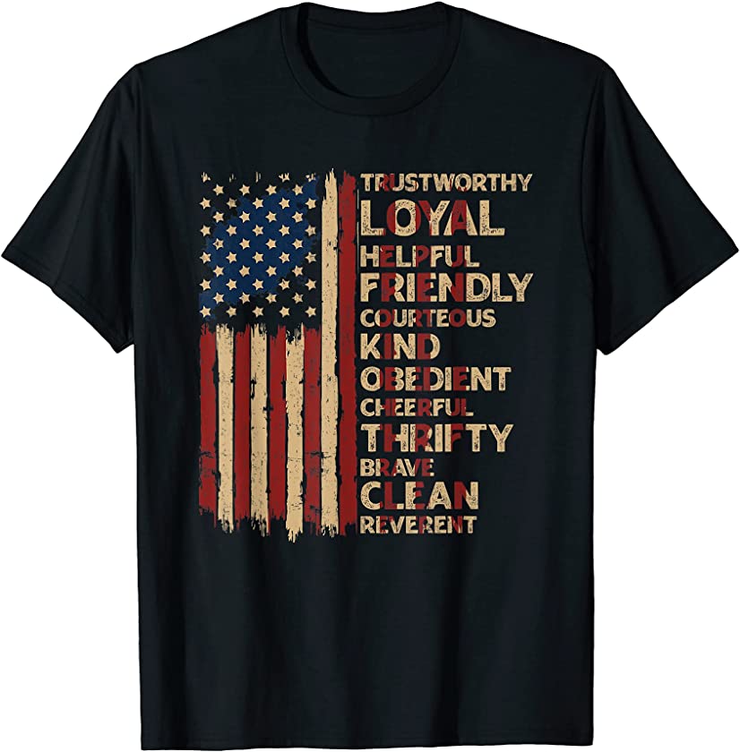 Vintage US America Flag Scouting Scout Law Independence Day T-Shirt