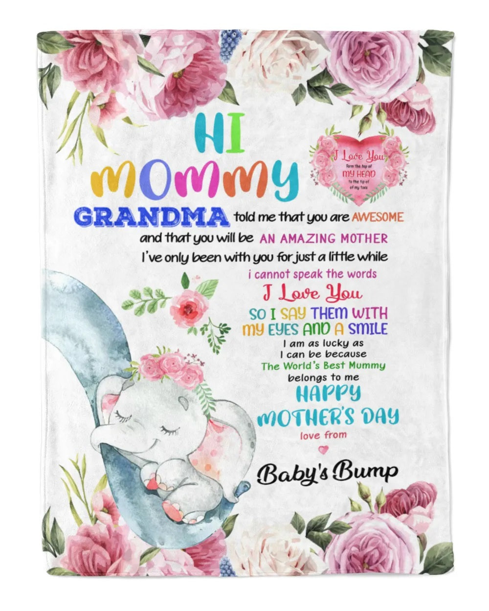 Personalized Elephant Mom And Baby Blanket Hi Mommy, Grandma Said That Blanket Gifts For Expecting New Mom