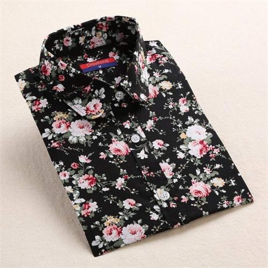 Dioufond Spring Autumn Blouses Women Cotton Shirt Vintage Floral Tops Female Blusas Plus Size Women Clothing Long Sleeve Blouse