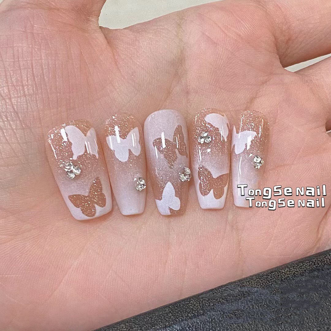 Spray Hollow Out White Butterfly Press On Nails/ Glitter Butterfly Nails/ Spray Nails/ Gothic Nails/ Kawaii Nails Y2K Nails Fake Nails #283