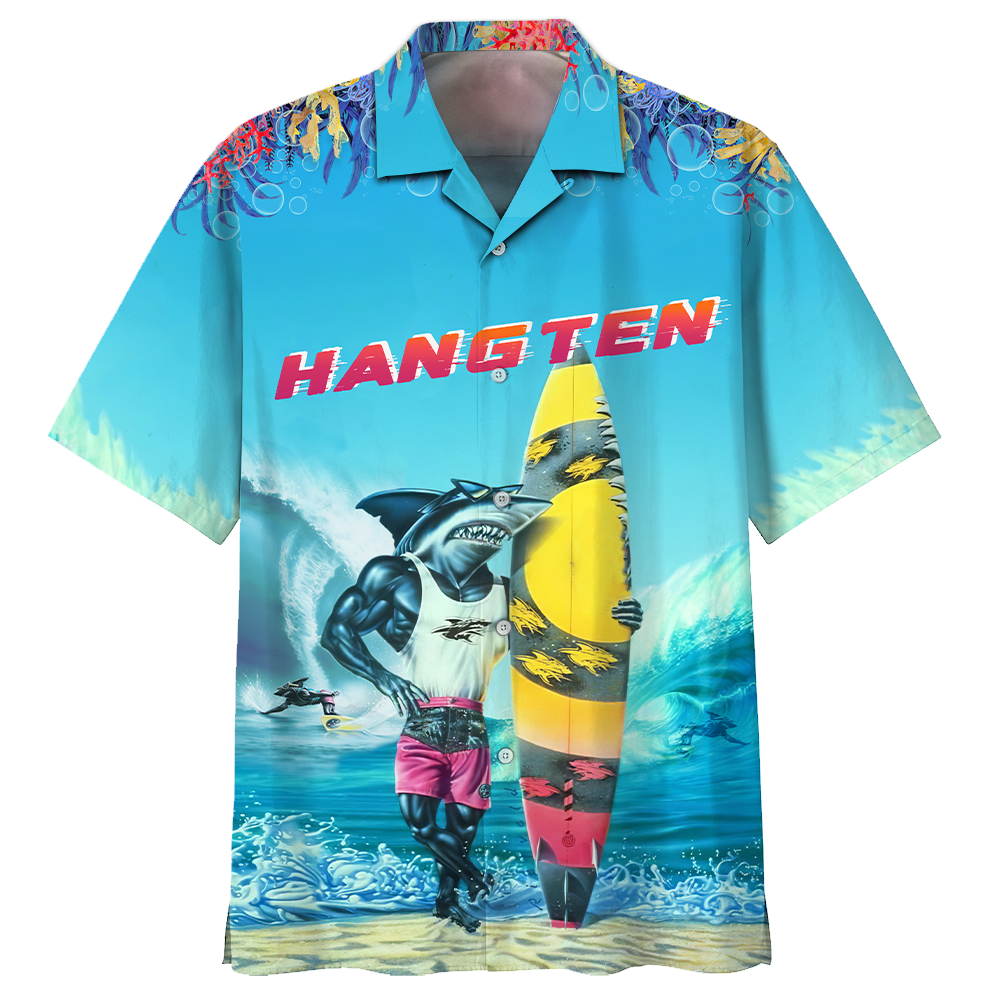 America Famille – Shark Hang Ten Hawaiian Shirt Lha230701S