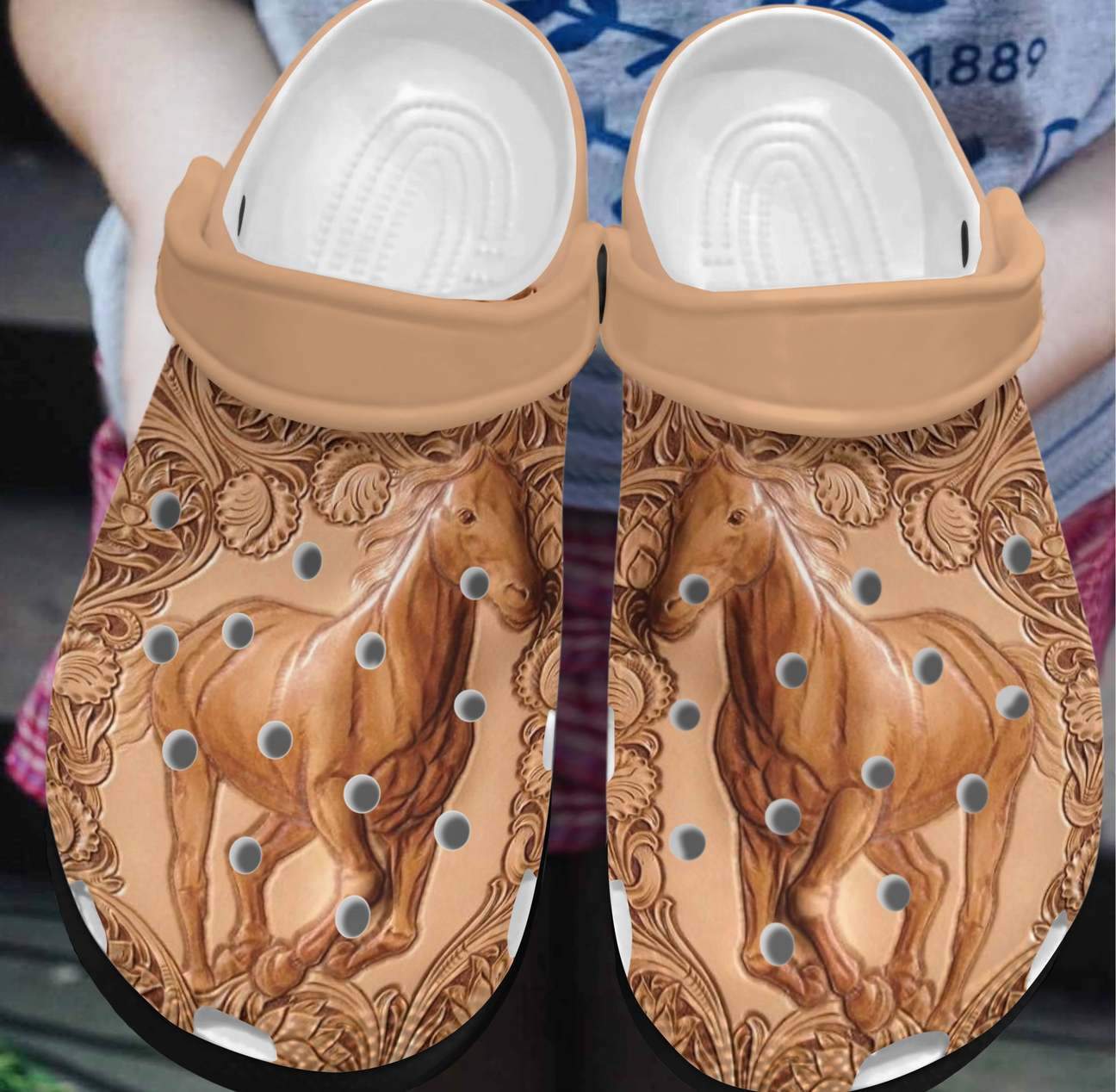 Horse Personalized Clog, Custom Name, Text, Color, Number Fashion Style For Women, Men, Kid, Print 3D Wooden Light Brown Horse