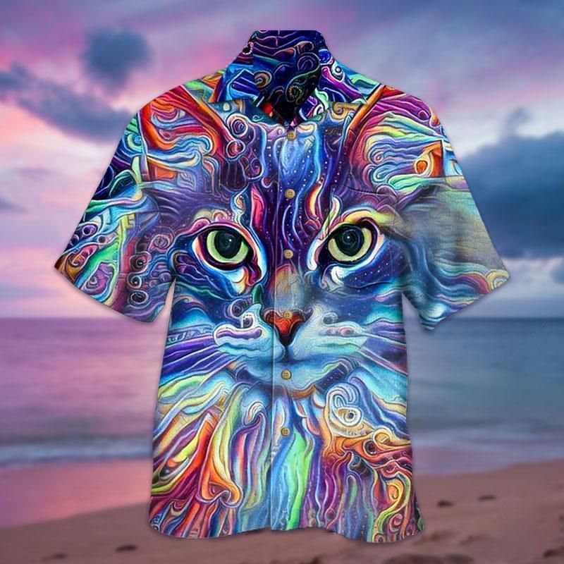 3D Cat Aloha Hawaiian Shirt Colorful Short Sleeve Summer Beach Casual Shirt For Men And Women