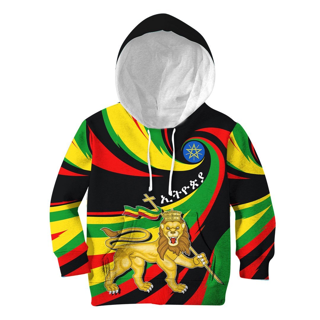 1stTheWorld Hoodie Kid Ethiopia Flag Lion Map A30