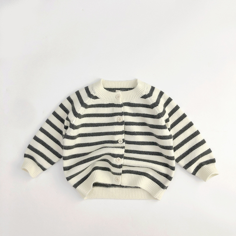 Children Autumn Casual Cardigan Girl Simple Striped Knitting Raglan Sleeves Coat Boy Clothes Baby Comfortable Sweater alx