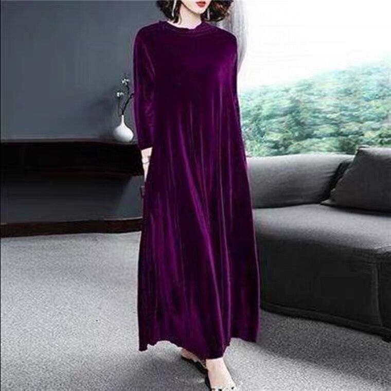 2022 Winter women turtleneck long maxi velvet dress, Elegant long sleeves party dress,Autunm velour dress alx