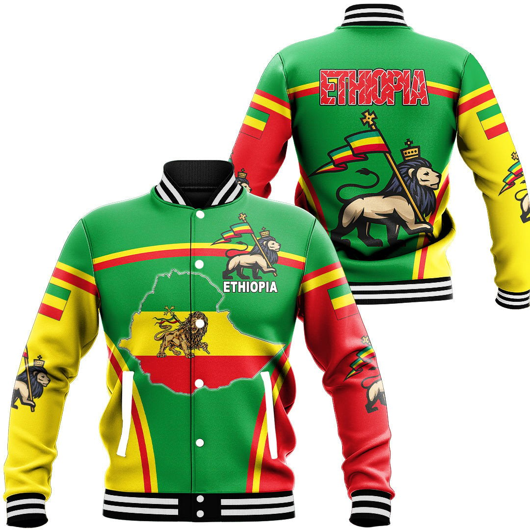 1Sttheworld Clothing – Ethiopia Lion Active Flag Baseball Jacket A35