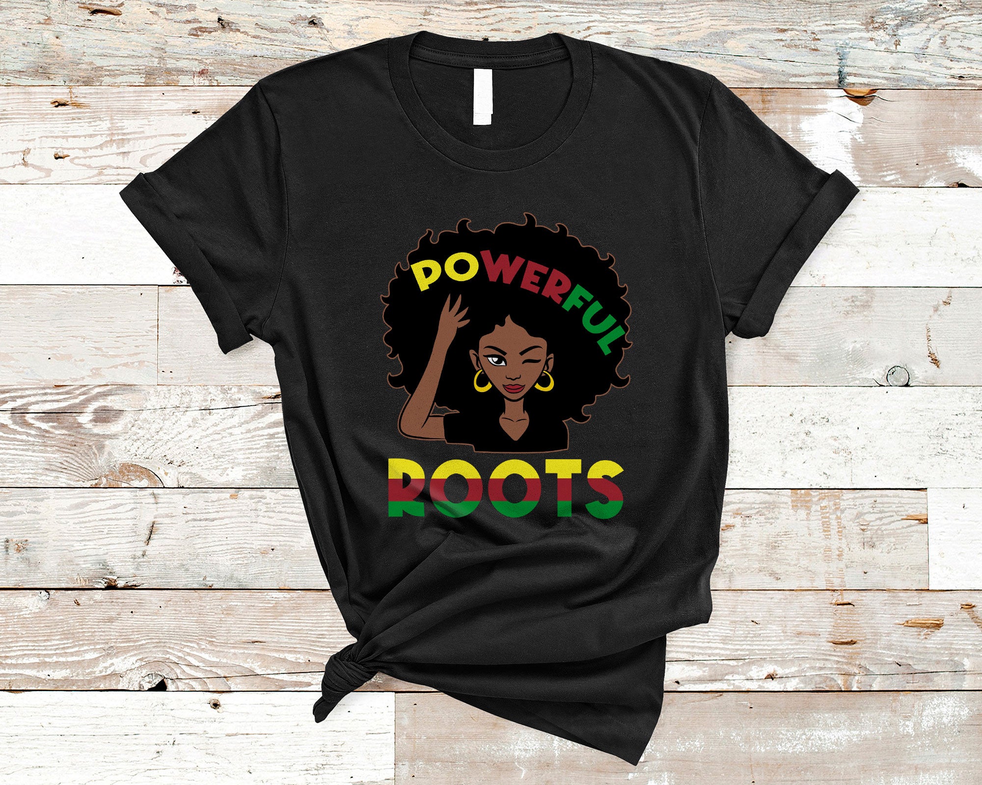 Juneteenth Black Shirt Powerful Roots Cool Black History Month Pride Black Queen Woman African T-Shirt