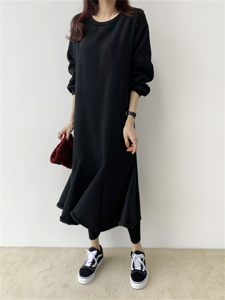 Syiwidii Fleece Mermaid Dress for Women Fall Winter 2022 New O-Neck Loose Casual Loog Vintage Korean Fashion Elegant Dresses alx