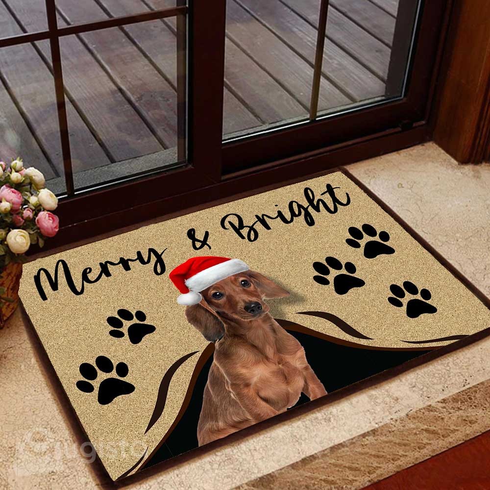 Merry And Bright Christmas Dachshund 01 All Over Printing Doormat Pre2382