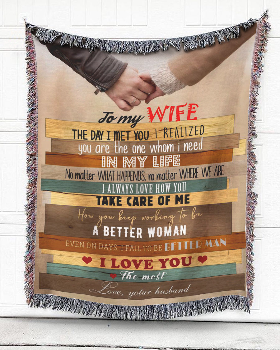 Woven Throw For Wife Wedding Anniversary Gift, The One In My Life, Cotton Blanket