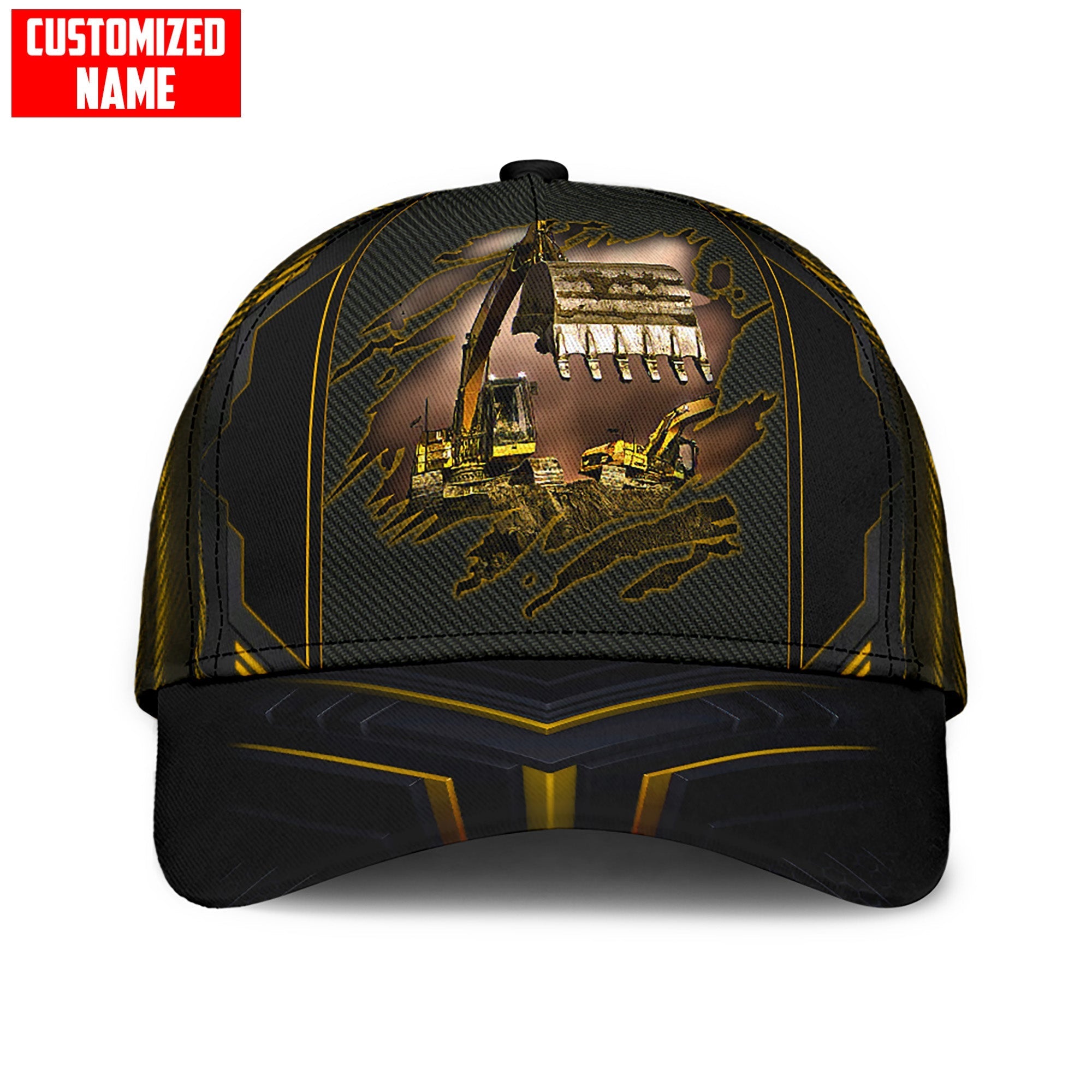 Personalized With Name Excavator 3D Full Printing Classic Cap Hat, Excavator Baseball Cap Hat