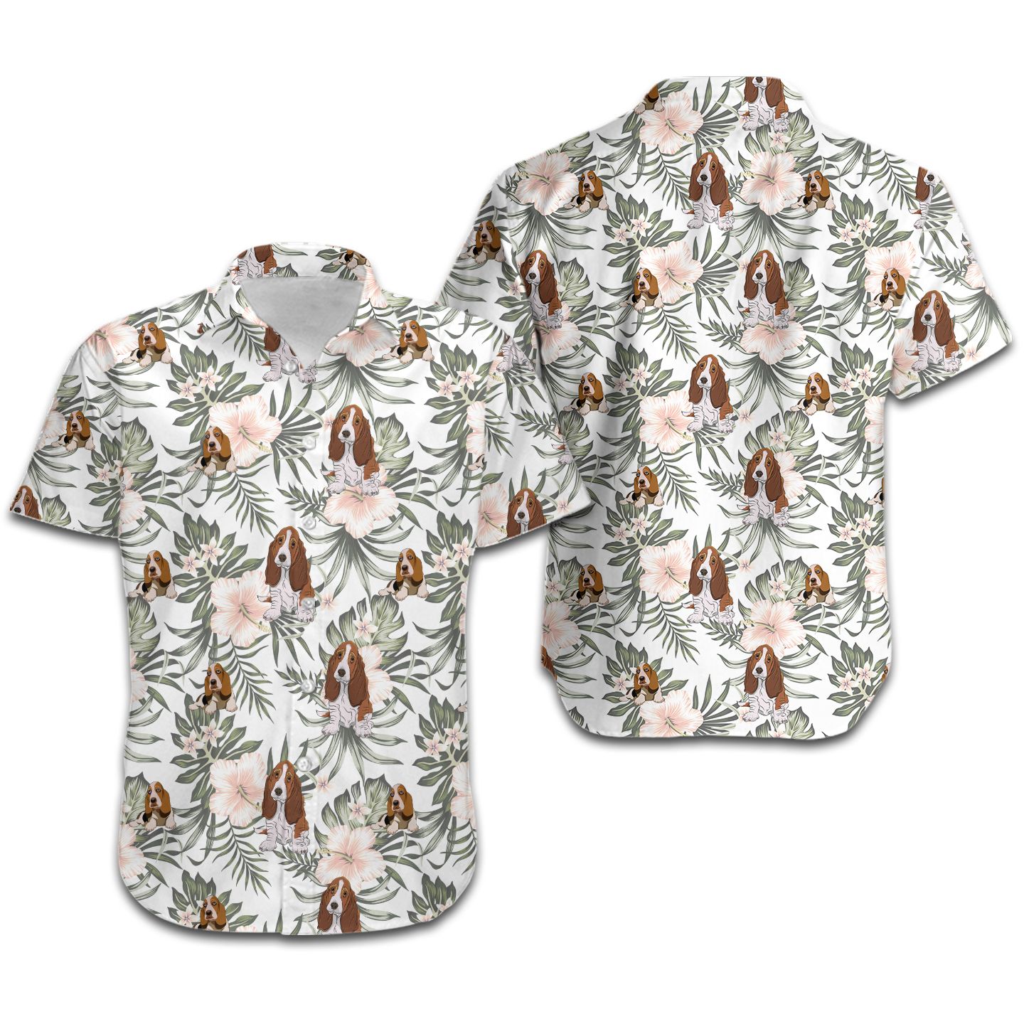 Basset Hound Tropical Leaves Hibiscus Women Hawaii Shirt For Dog Lovers Ha63164