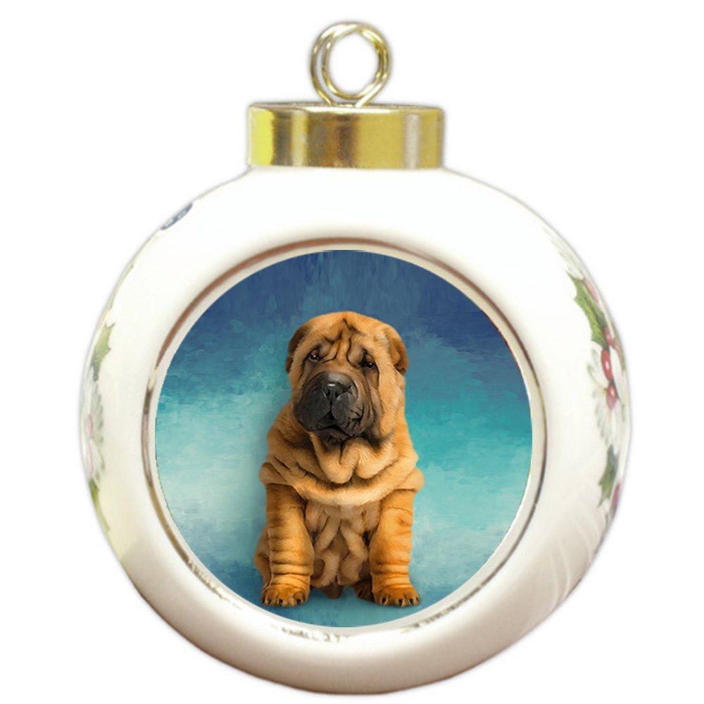 Shar Pei Puppy Round Ball Christmas Ornament Rbpor48103