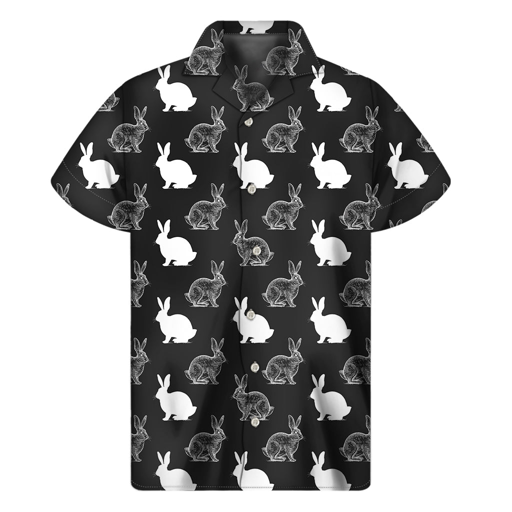 Black And White Rabbit Pattern Print Men’S Short Sleeve Shirt