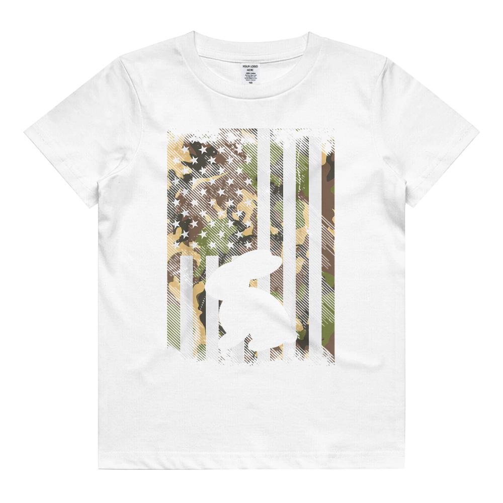 Camo American Flag Easter Bunny Rabbit Vintage Patriotic Kids T Shirt