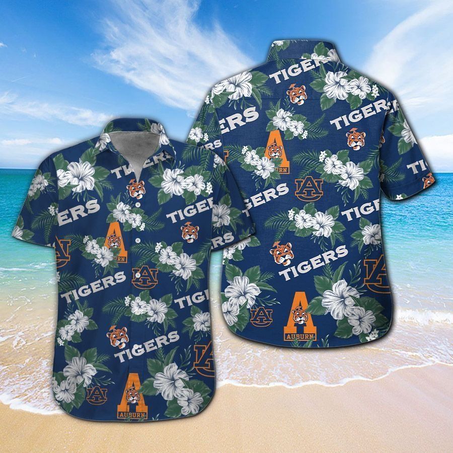 Auburn Tigers Short Sleeve Tropical Hawaiian Shirt Button Up