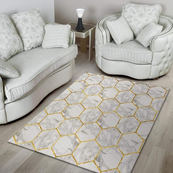 White Gold Tile Marble Area Rug