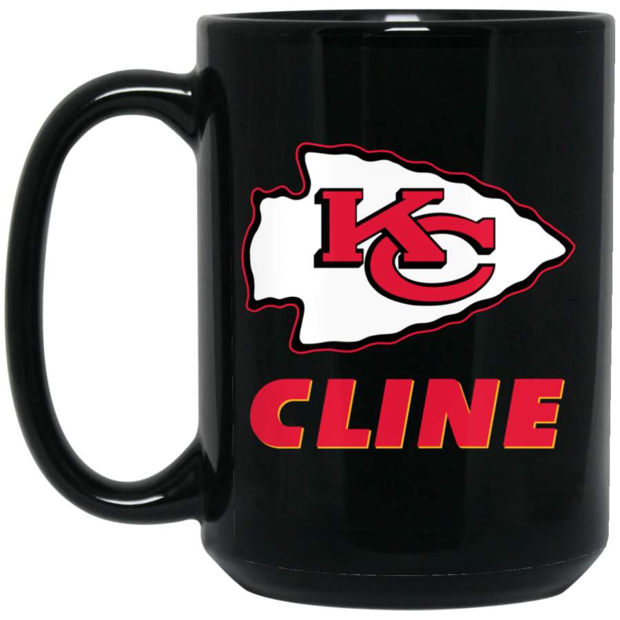 Custom Personalized Kansas City Chiefs Logo Black-Red Cline BM15OZ 15 oz. Black Mug