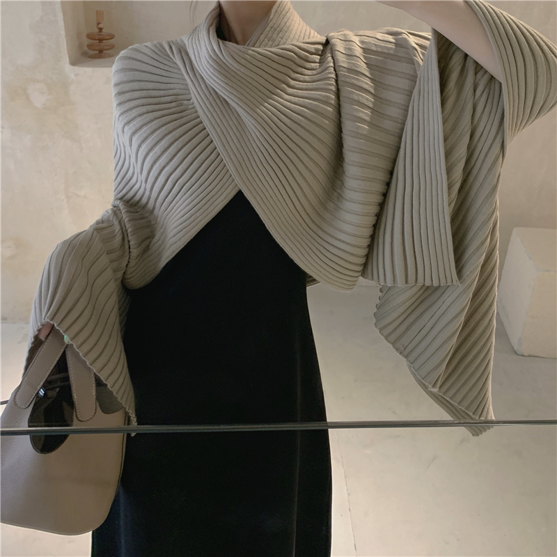 Women Cape Sweater Casual Scarves Solid Loose Knitted Shawl Ladies Tops Poncho Mujer 2021 Spring Vintage Long Black Dress W217 alx